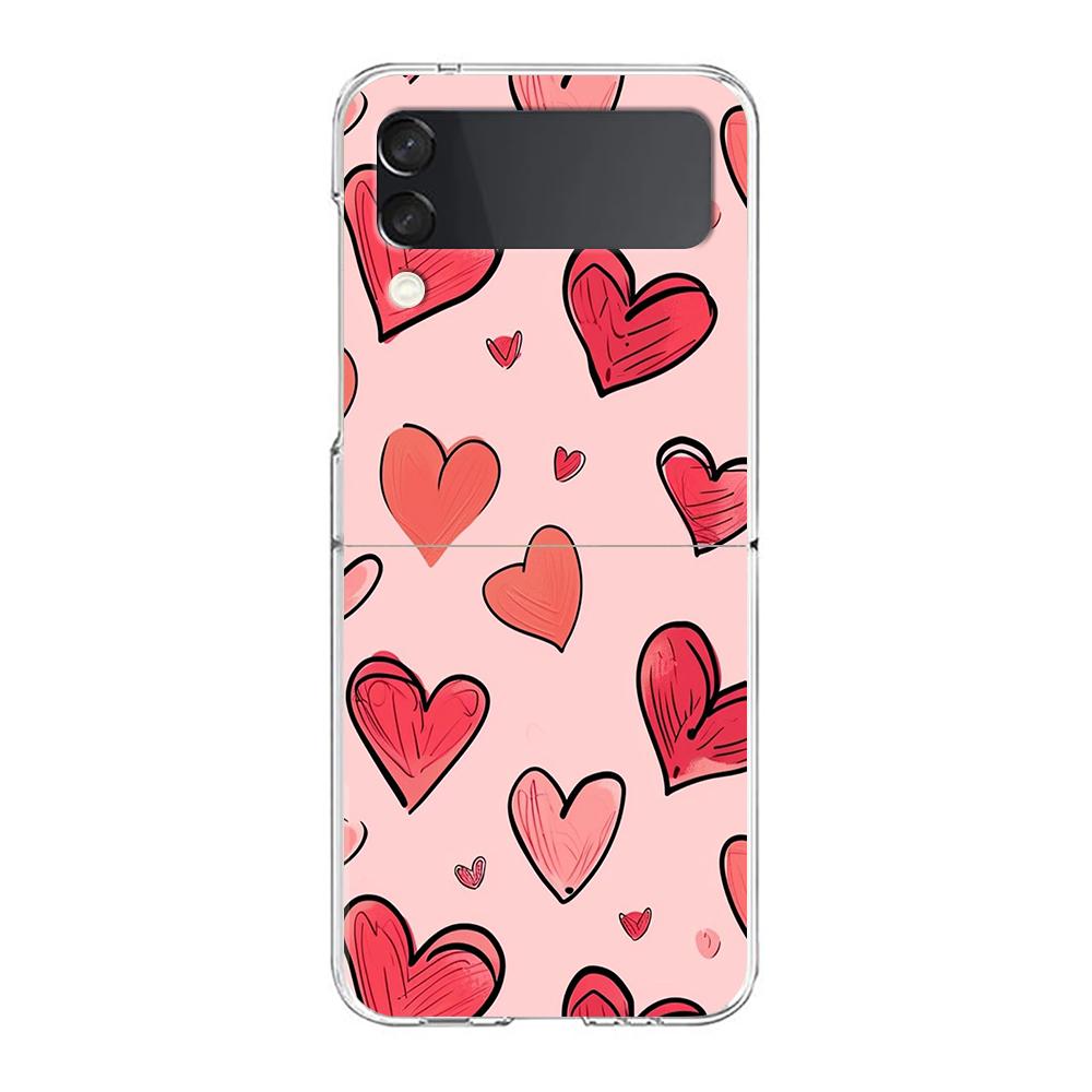 Colorful Love Heart Phone Case For Samsung Galaxy Z Flip 3 4 5 Hard Folding Clear PC Bumper For Samsung Z Flip 6 Back Cover