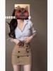 Suit Women's Spring New Pure Desire Sweet Spice Girl Skinny Temperament Waist Shirt Button Design Butt Wrap Short Skirt