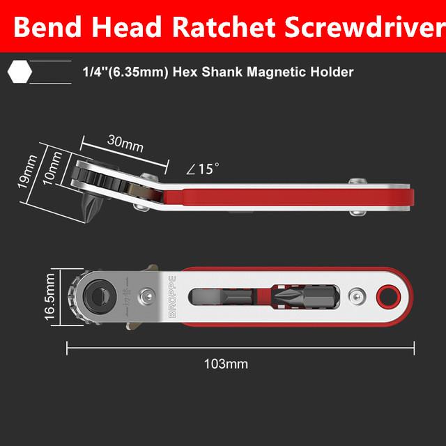 

BROPPE Набор магнитных двусторонних отверток с храповым механизмом, прямоугольный 1/4 дюйма, шестигранный хвостовик, поворотная головка с трещоткой для узкого пространства, сделай сам
