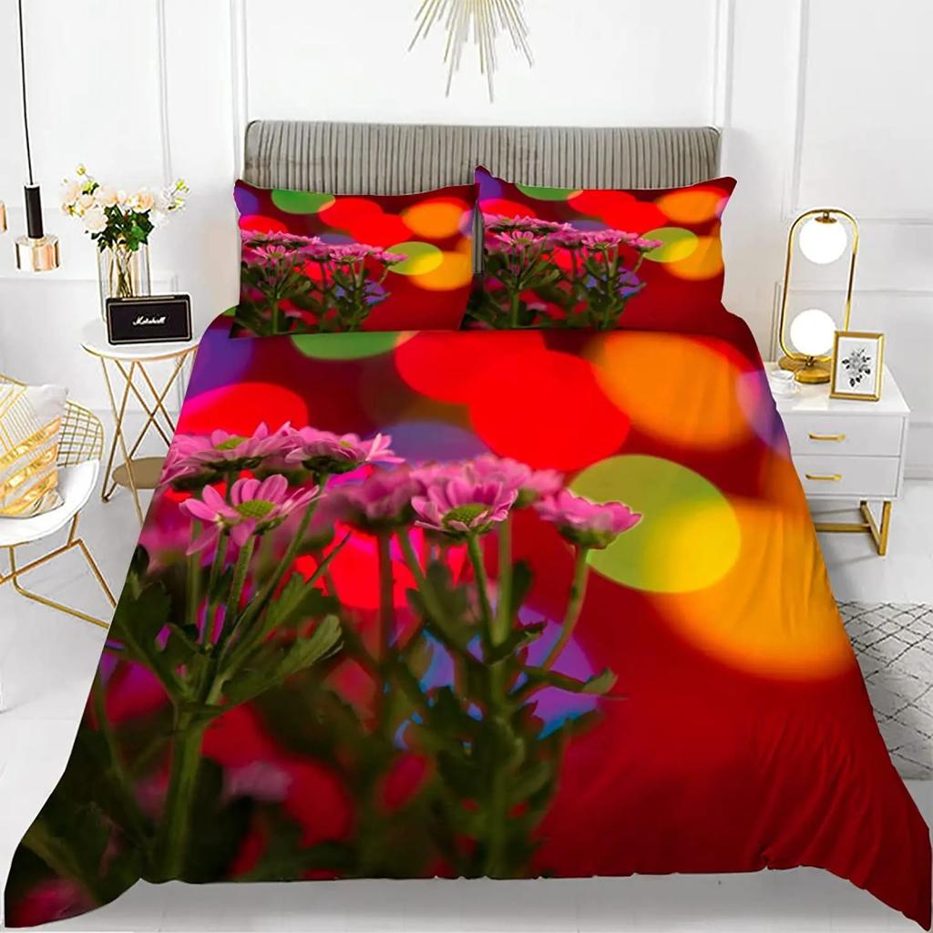 Chrysanthemum Duvet Cover Set Colourful Flower Pattern Polyester Comforter Cover For Kids Girls Bedding Set King Queen Full Size