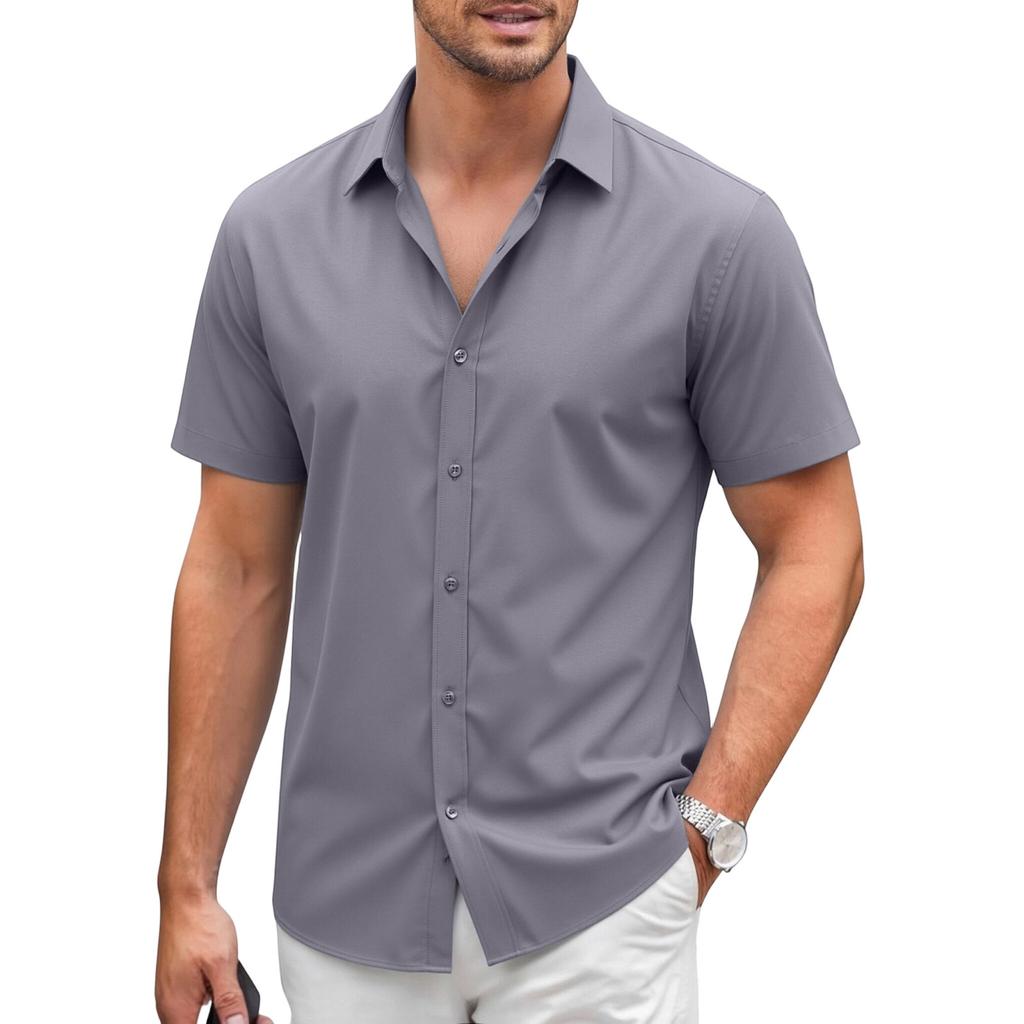 Men's Short Sleeve Button Down Shirt - Lightweight Breathable for Vacation and Business Casual