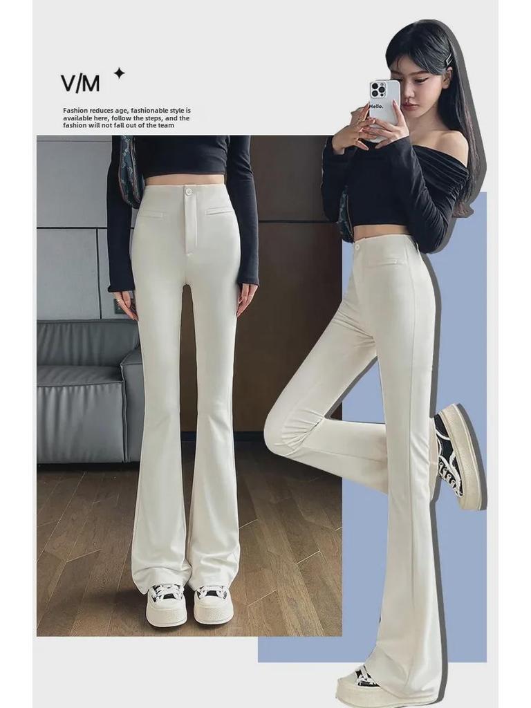Modne damskie spodnie z wysokim stanem i szerokimi nogawkami - Nowy styl rozszerzane spodnie casualowe