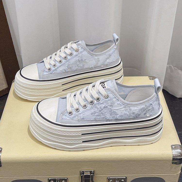 

Повседневные универсальные маленькие белые туфли на толстой подошве, весна, новая мода, круглый носок, низкий верх, мелкий вырез, шнуровка, кеды, женские 40 светло-синий