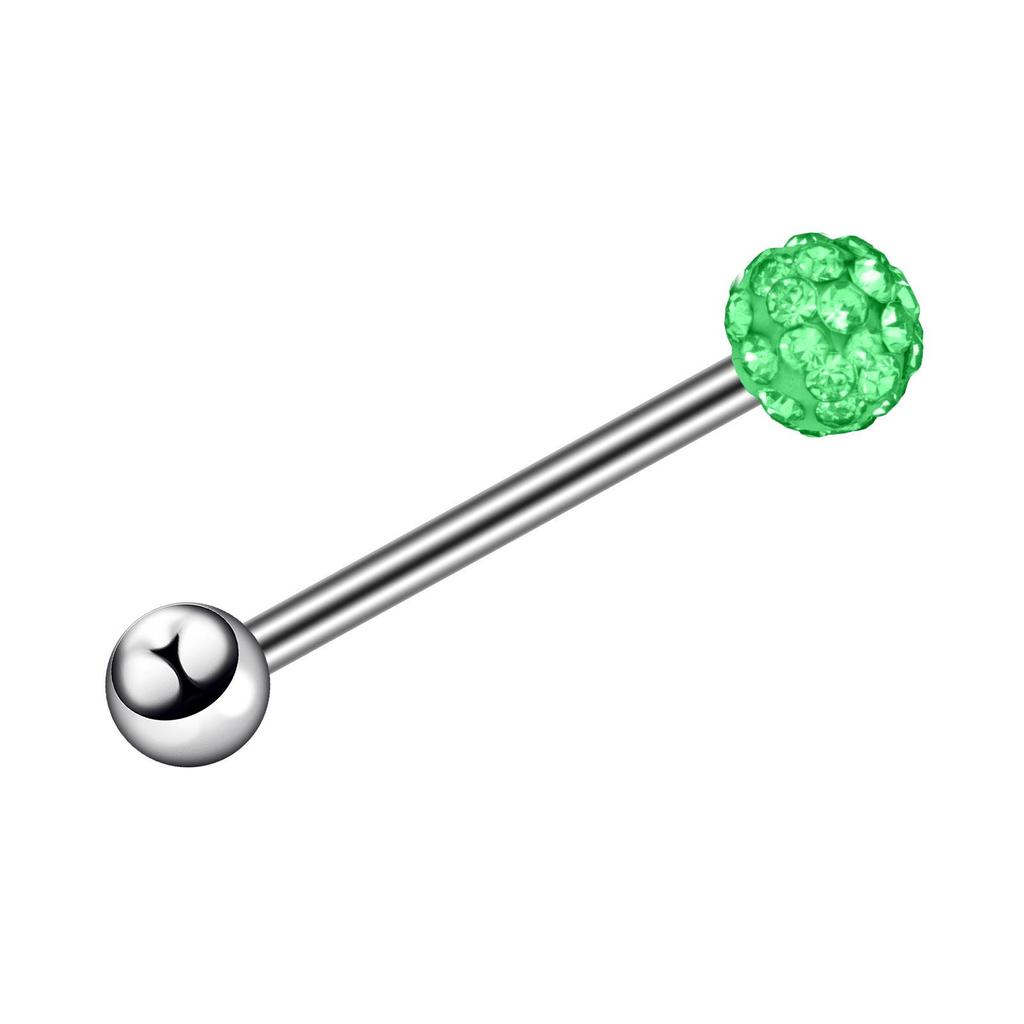 New Stainless Steel Tongue Barbell with Colored Diamond Ball Jewelry