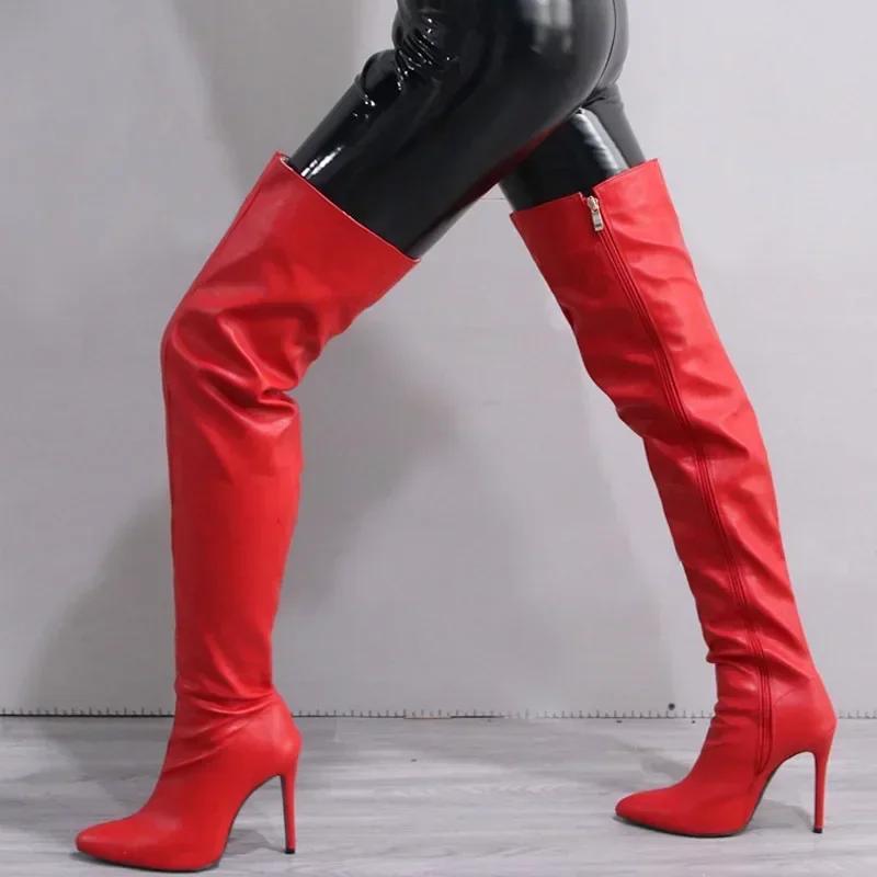 Fashion Women's Boots Over The Knee Punk Style Fashionable Boot Stiletto Autumn and Winter Women Sexy Pu Side Zipper Women Shoes