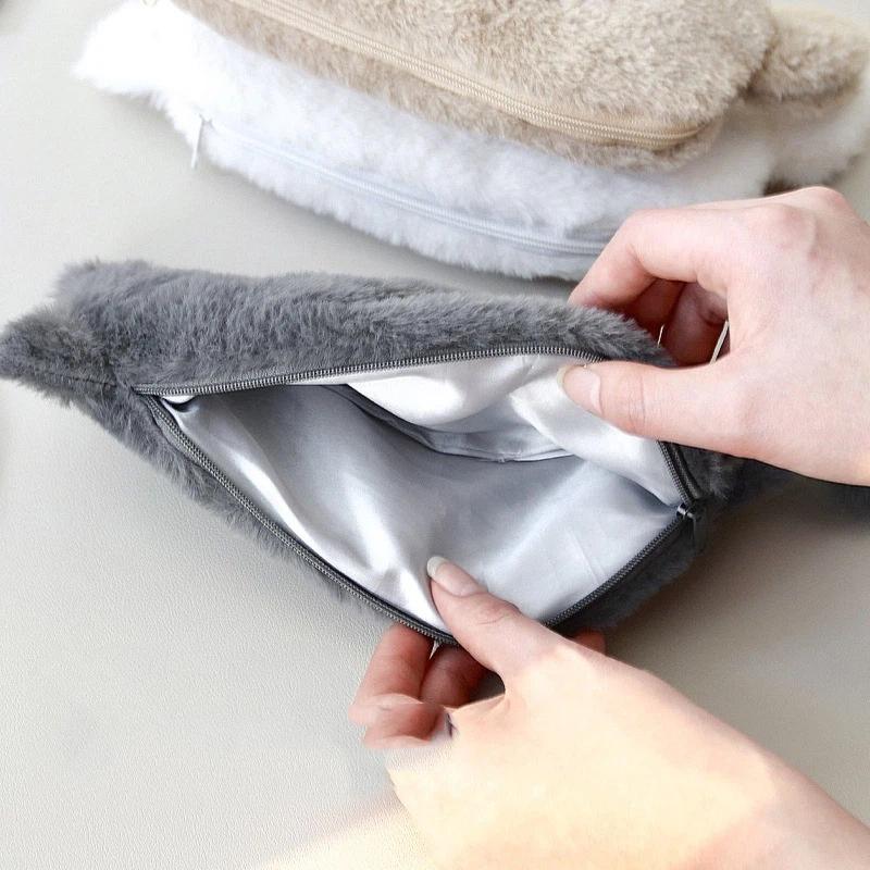 Furry Cat-shaped Pen Case - Soft And Large-capacity Pen Holder - Cute Children's Stationery Bag