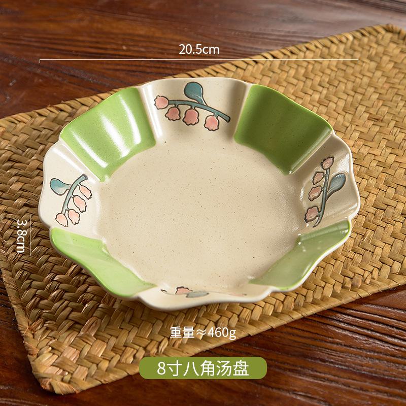 Retro Lily Of The Valley Tableware High Value Octagonal Plate Flat Plate Underglaze Ceramic Bowl Irregular Household Plate Rice Bowl