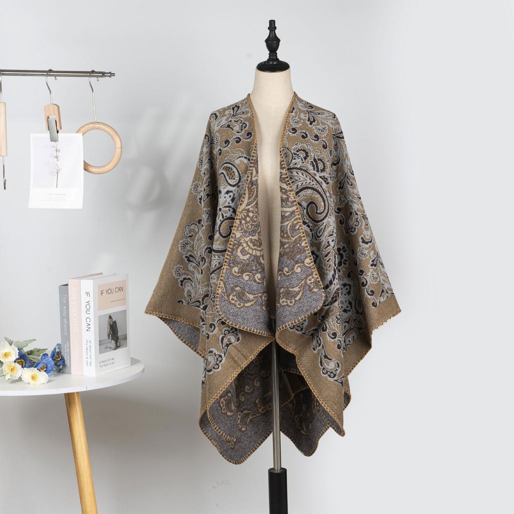 Niche Double-Sided Knitting Design, Ethnic Style Split-Fork Large Shawl For Air-Conditioned Room, Warm High-End Cloak Outside