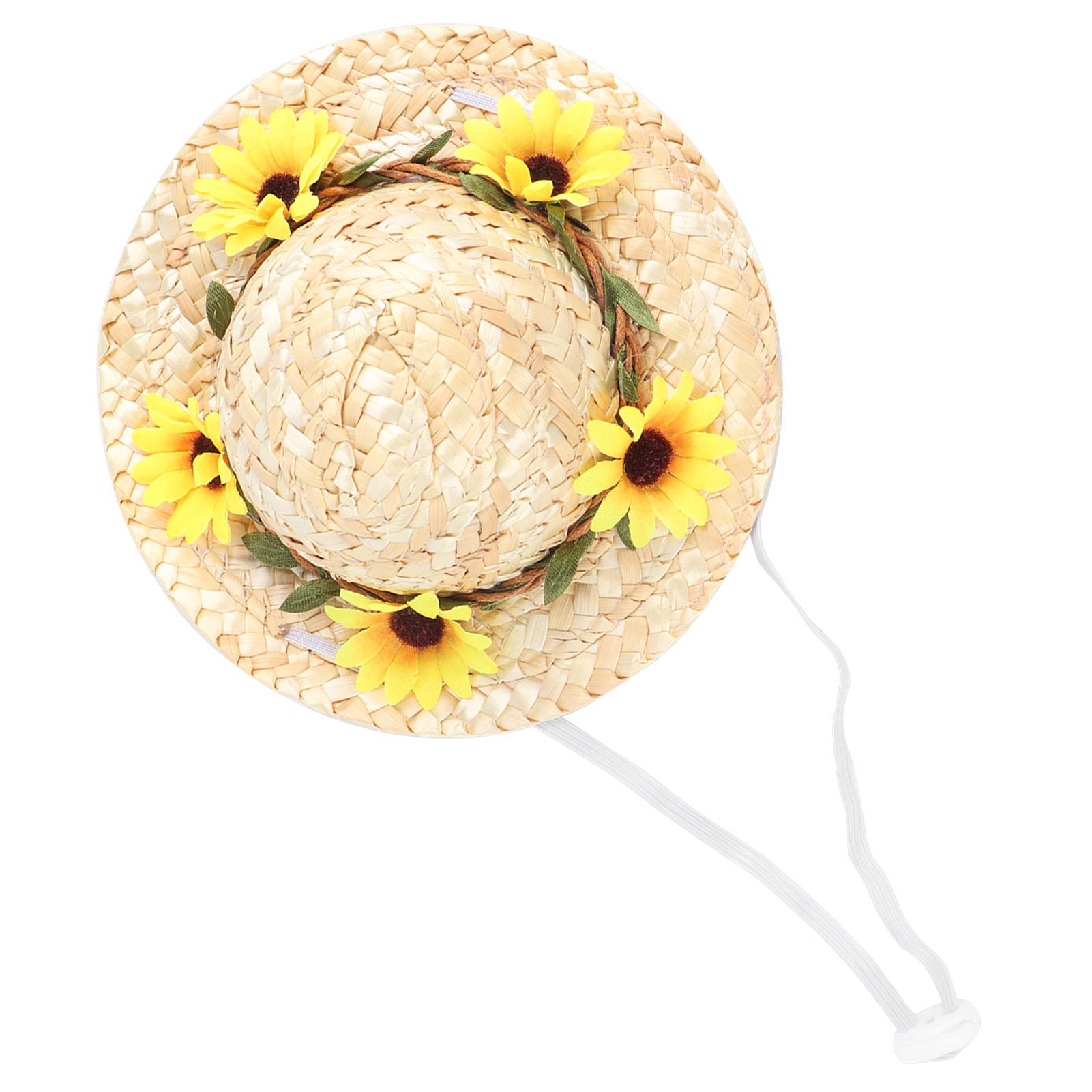 

Pet Sombrero Hat Mini Straw Hat Pets Birthday Party Hats with Flowers for Small and Medium Dogs CatsYellow Flowers S S
