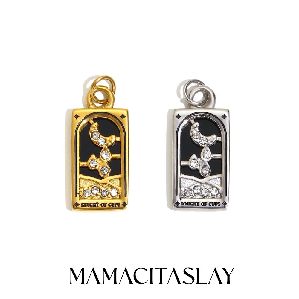 MamacitaSlay 316L Stainless Steel Shell Zircon Tarot Card Charms Necklace Earrings DIY Pendant Waterproof Jewelry Accessories
