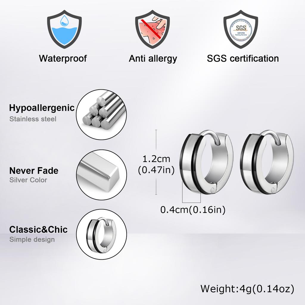 Punk Stainless Steel Huggie Earrings for Men, Fashion Unique Small Hoop Earrings, Waterproof Hypoallergenic Jewelry