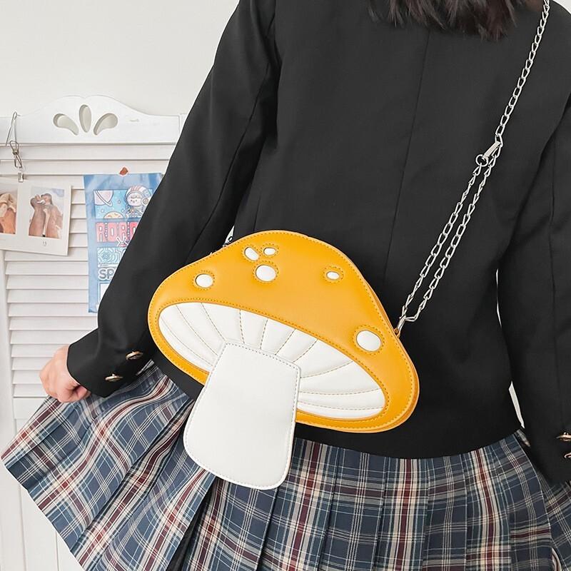 Funny Mushroom Shape Shoulder Bag for Women Girl PU Leather Handbag Cartoon Crossbody Bag Satchel Tote Female Mini Chain Bag