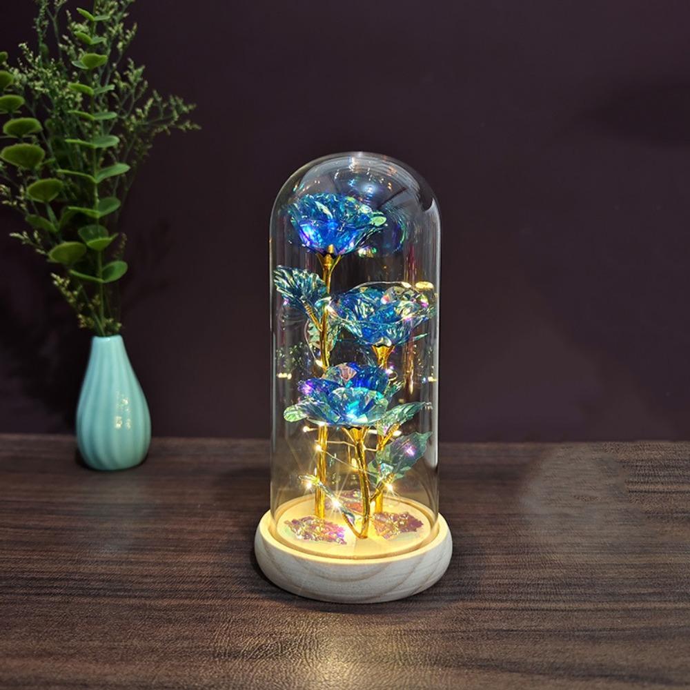 Romantic Artificial Rose Light with Acrylic Cover 3 Heads Rose Light Up Rose Simulation Luminous Eternal Rose Lamp Mothers Day