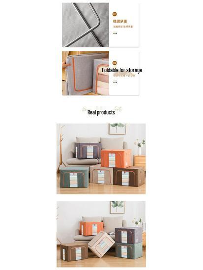 Large Capacity Foldable Storage Box, Cotton Linen Organizer with Steel Frame for Home Quilts and Clothes