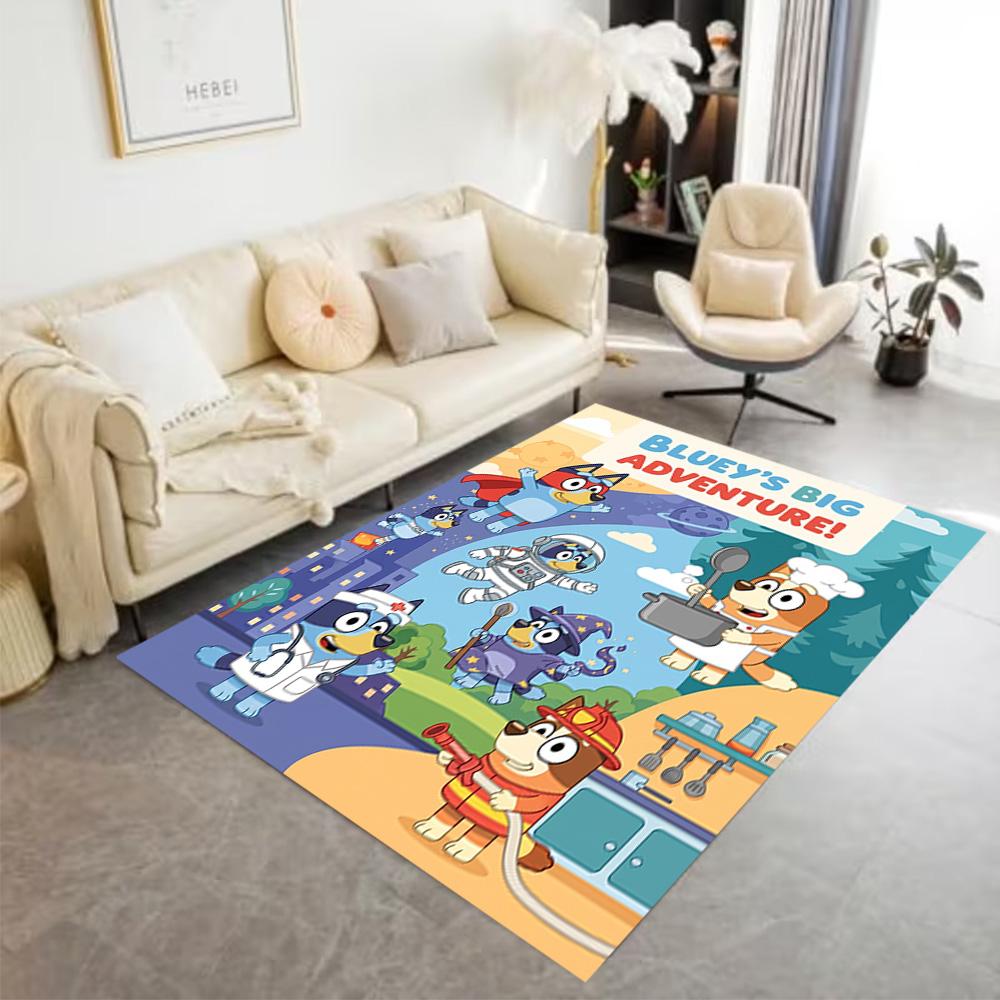 Bluey Friends Adventure Floor Mat Design for Study Room Playrooms Dining Room Kitchen Antislip Carpet Anime Office Decor