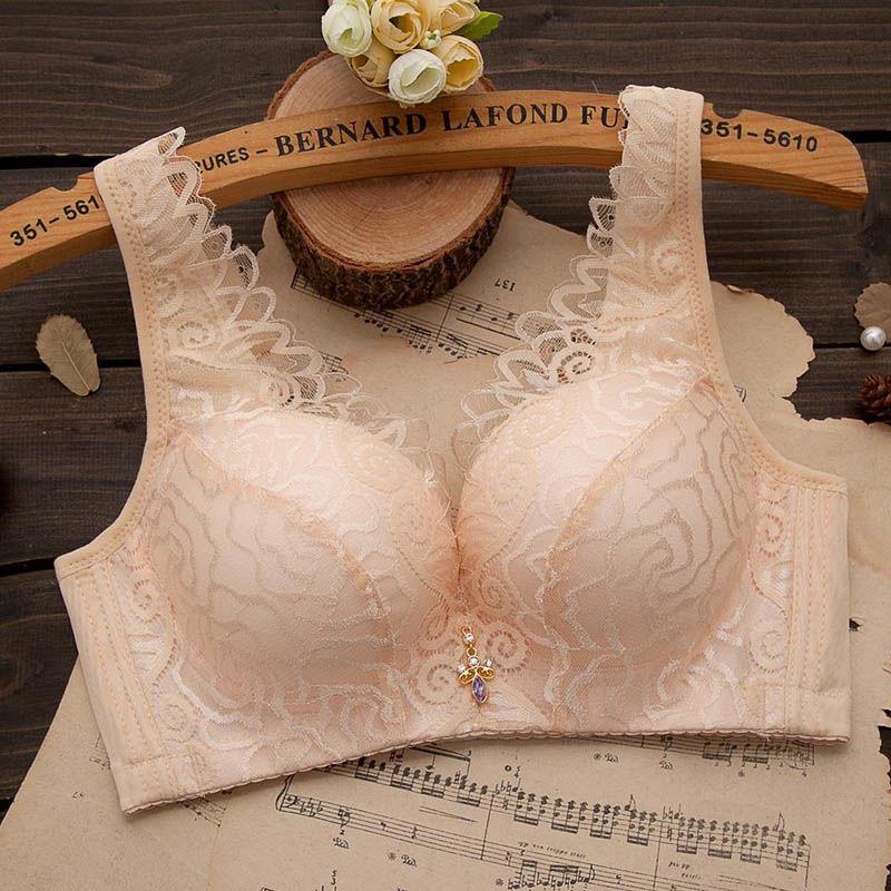 Lace Jacquard Solid Color Bra Deep V Gathered Bra 3/4 Cup Adjustable Shoulder Strap Bra No Steel Ring Underwear Anti-smearing Tube Top