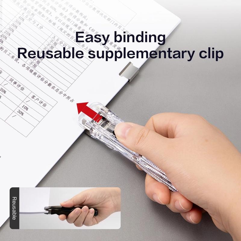 Staple Metal Clip Push Hand Paper Clipper With Refill Fixing Organizing Stapler Reusable Push Clamp For Document File Stationery