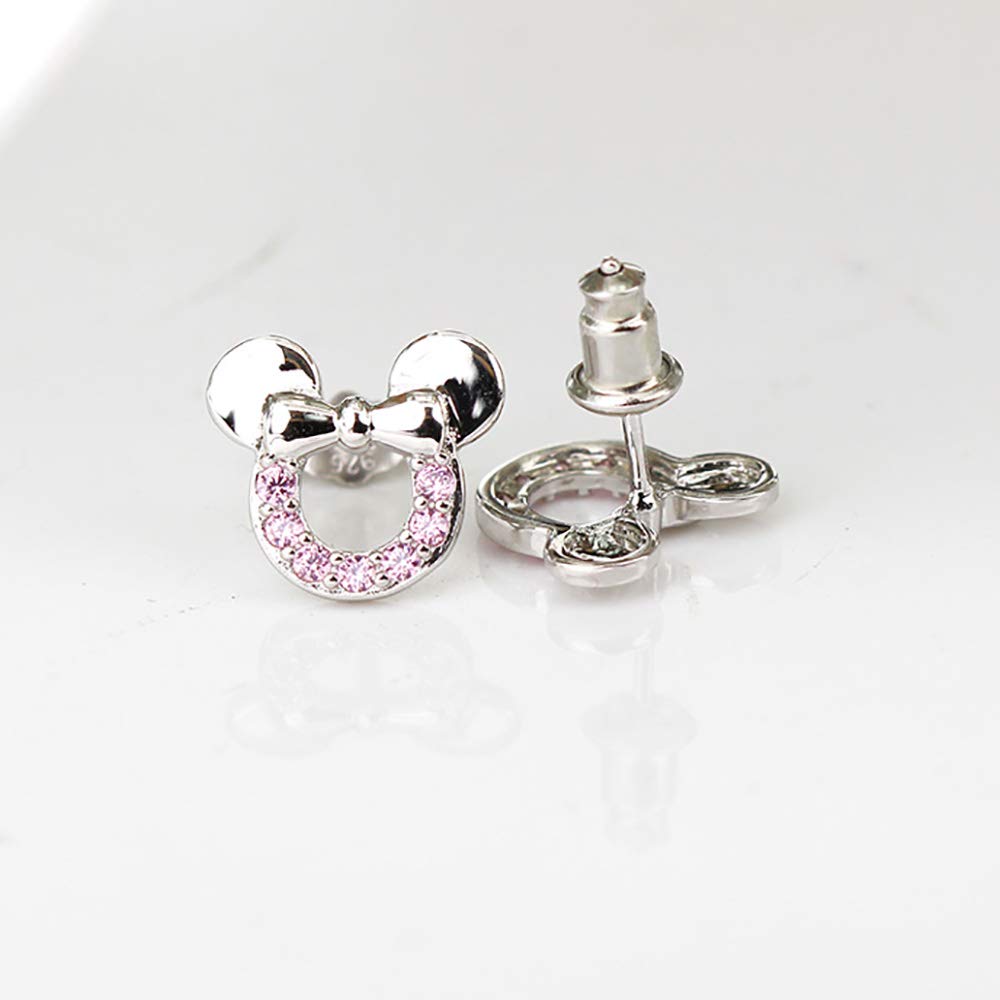 Findout Silver Earrings for Women Sterling Silver Pave Amethyst Pink Blue Red Zirconia Cute Mouse Stud Earrings for Women Girls Kids Cute Design