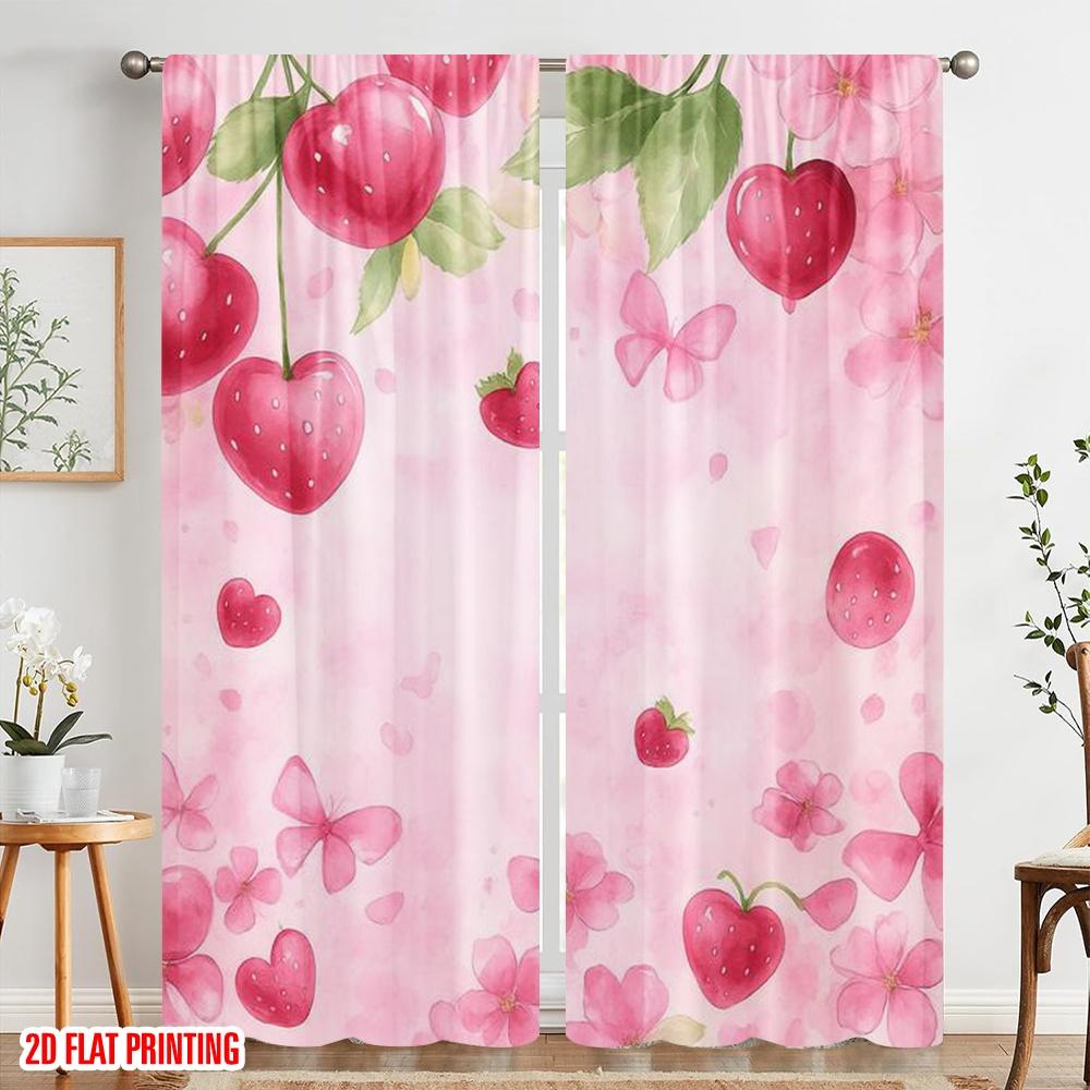 2pcs,2D Plane Printing Minimalist Curtains Berry Blossom Dream Polyester Fabric (without Rod) Festive Use for Living Room,