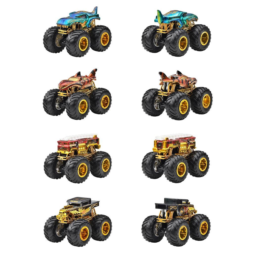 Hot Wheels Monster Truck Bigfoot Trophy Champion Collection Includes 5 Monster Trucks and 6 Miniature Cars Vehicles Ages 3 and Gold Set (11 Total).