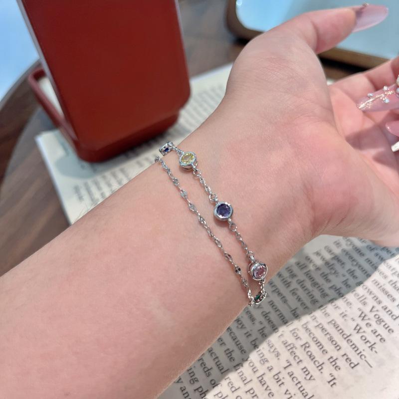 Light Luxury Premium Double-Layer Rainbow Bubble Diamond Bracelet, Medieval Exquisite Dopamine Temperament, Niche Design Hand Jewelry