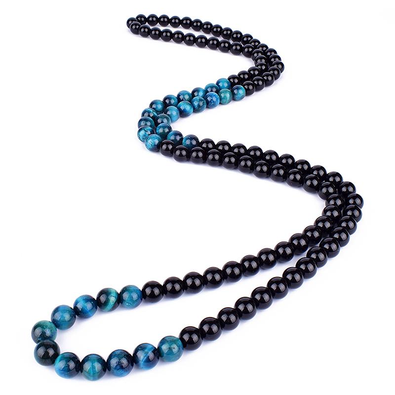 Natural Royal Blue Tiger Eye Beads Necklaces Women Fashion Obsidian Necklace Men Natural Onyxs Yoga Prayer Jewelry Collier Homme