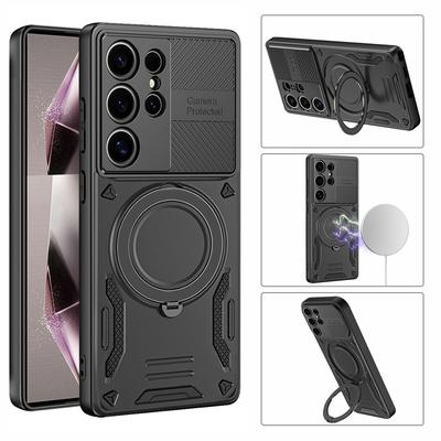 For Samsung Galaxy S25 Ultra Magnetic Case Shockproof TPU + PC Phone Back Cover with Kickstand