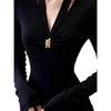 Women's Black Long-Sleeve Twisted T-shirt - Elegant Slim-Fit Base Layer for 2025 Autumn/Winter Fashion