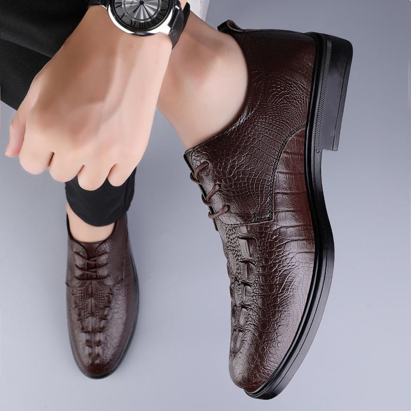 Fashion Genuine Leather Men's Oxfords Shoes Crocodile Pattern Men Casual Shoes Business Shoes for Men All-match Men Wedding Dress Shoes