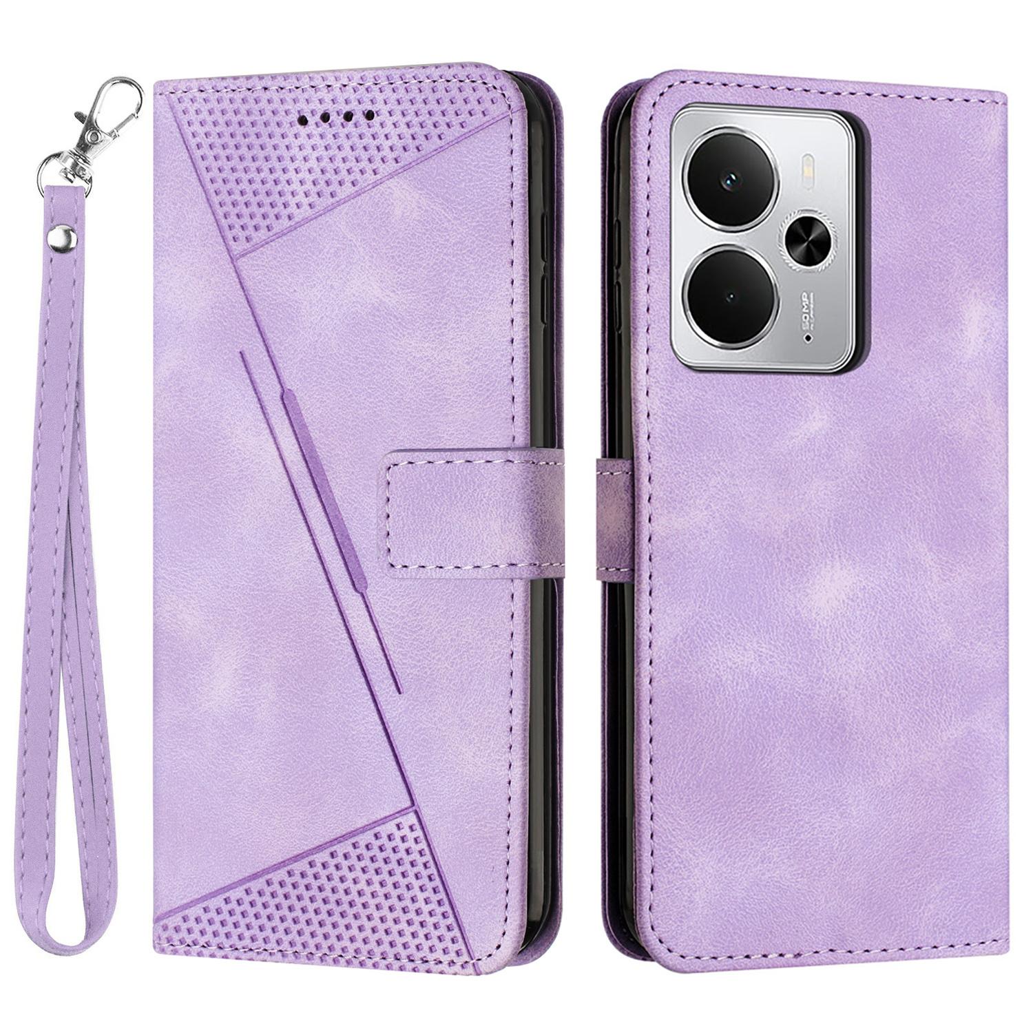 

Leather Case for Realme 14 5G/14T 5G/P3 5G Imprinted Triangle Phone Cover Purple
