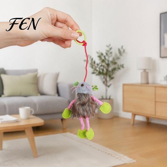 Wall Mounted Cat Teaser for Playtime Bungee Plush Toy, Pull String Bouncy Dangler Interactive Kitten Mouse Toy with Elastic Hanging Bouncing