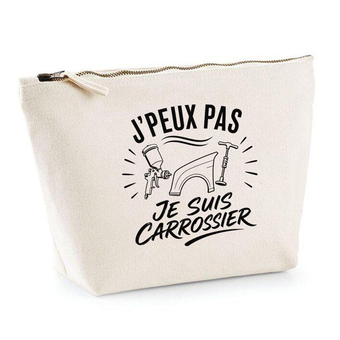Trousse de toilette - PLANETEE - J’peux pas je suis Carrossier - 100% coton beige - 3 L - Zip métal