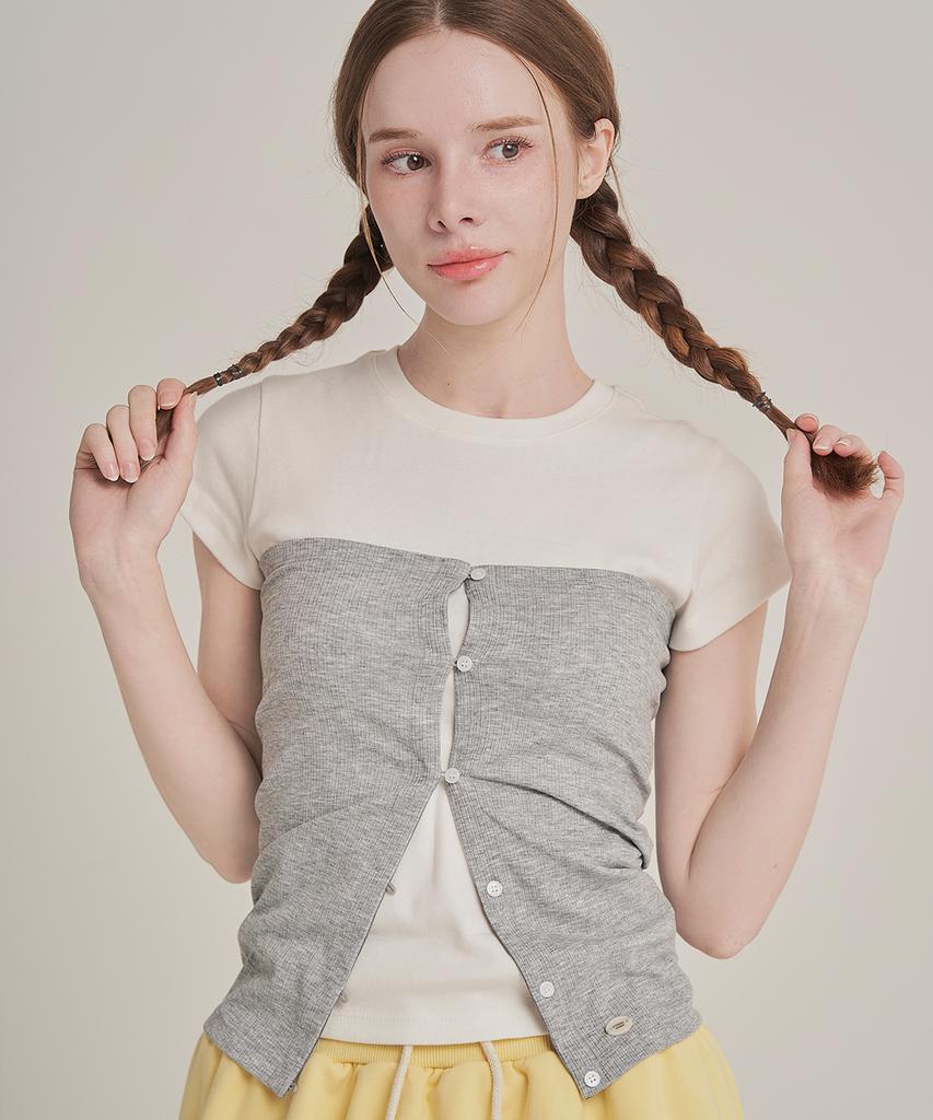 Iteoneolmomeonteu Multi-Way Button Slim Top & Skirt _ Gray