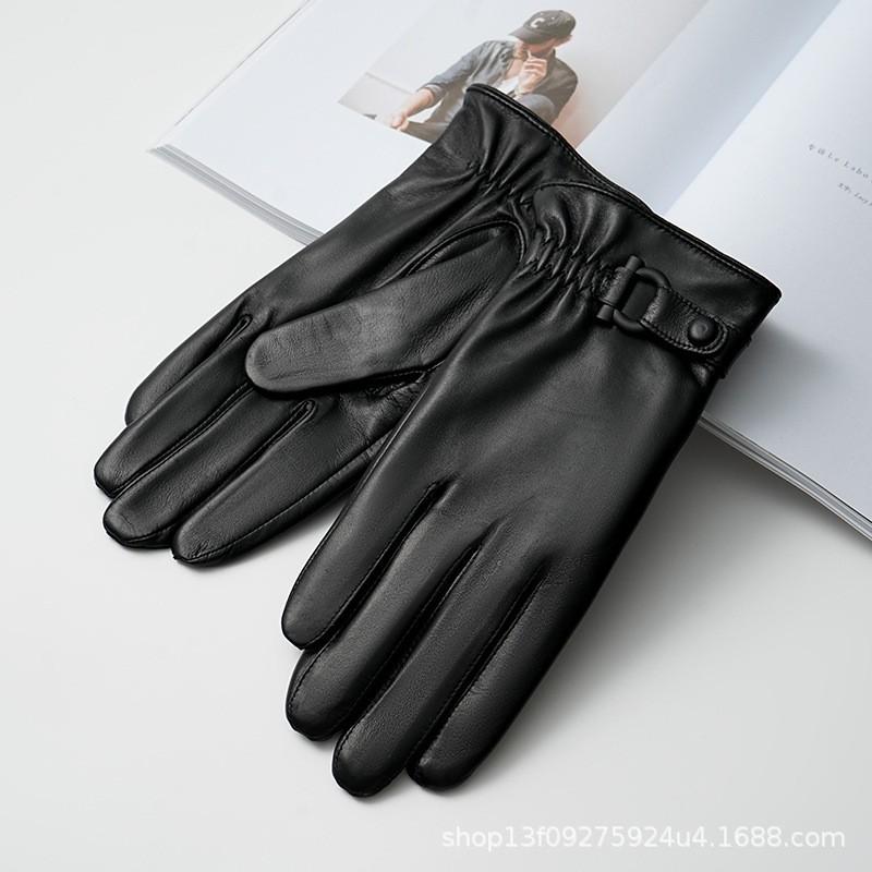Mens Genuine Leather Sheepskin Gloves With Fleece Lining Warm Touchscreen Winter Driving Riding Windproof Business