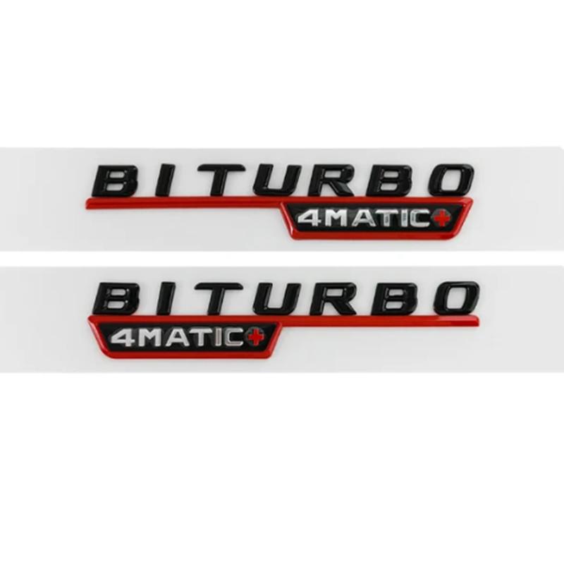BRI4 2Pcs Biturbo 4matic Logo Letters Car Fender Emblem Badge Sticker For Mercedes Benz C43 E43 GLE43 GLC43 AMG W205 W213 Accessories