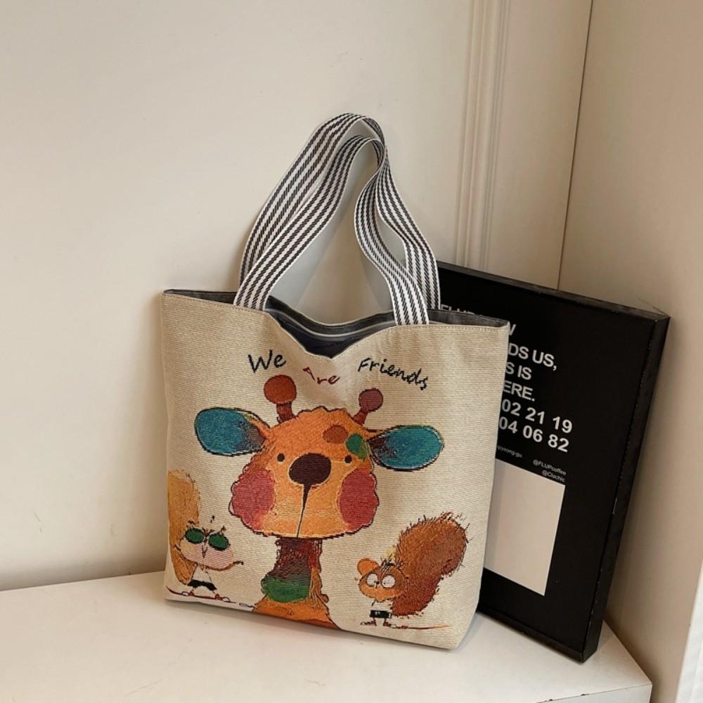 Cute Cartoon Print Single Shoulder Bag Large Capacity Street Style Tote Bag Canvas Bag Students