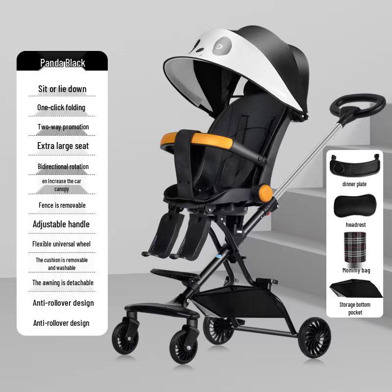 Cărucior pliabil bidirecțional cu șasiu înalt pentru bebeluș, cu patru roți