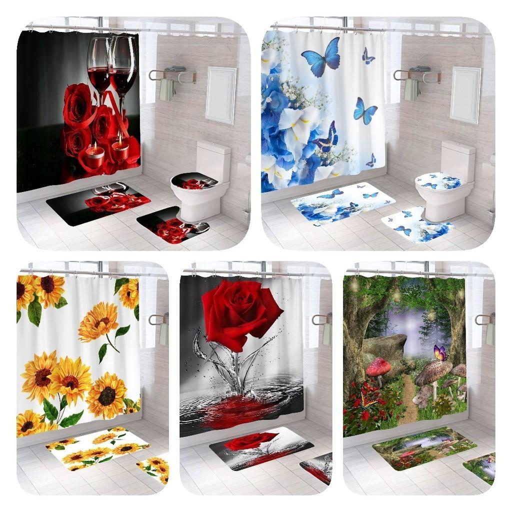 Elegant Modern Style Peva Shower Curtain Set For Bathroom Dry Wet Separation