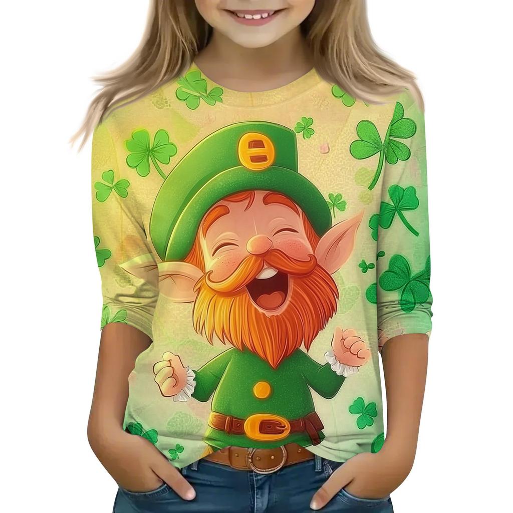 Print Tops For Youth Girls 5-16 Years Round Neck 3/4 Sleeves T-Shirts Trendy Tops Outfit Tees