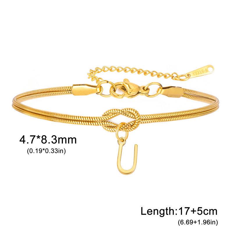 Stainless Steel 26-Letter Bracelet & Anklet with Double-Layer Knotted Snake Bone Chain