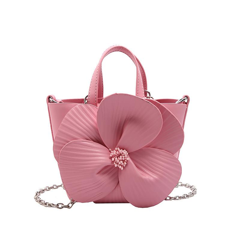 Cute Small Bucket Bag With 3d Flower Embellishments For Daily Use