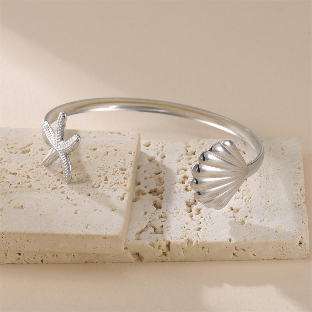  Elegant Flower Starfish Shell Bracelets for Women Summer Aesthetic Open Wide Bangle Party Wedding Jewelry Waterproof