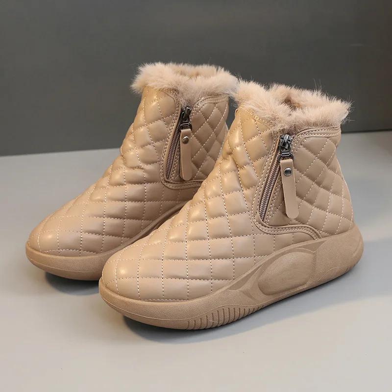 Women's Snow Boots Fur Ladies Shoes Fluff Ankle Boots for Women Waterproof Shoes Design Zipper Round Toe Lady Winter Short Boots