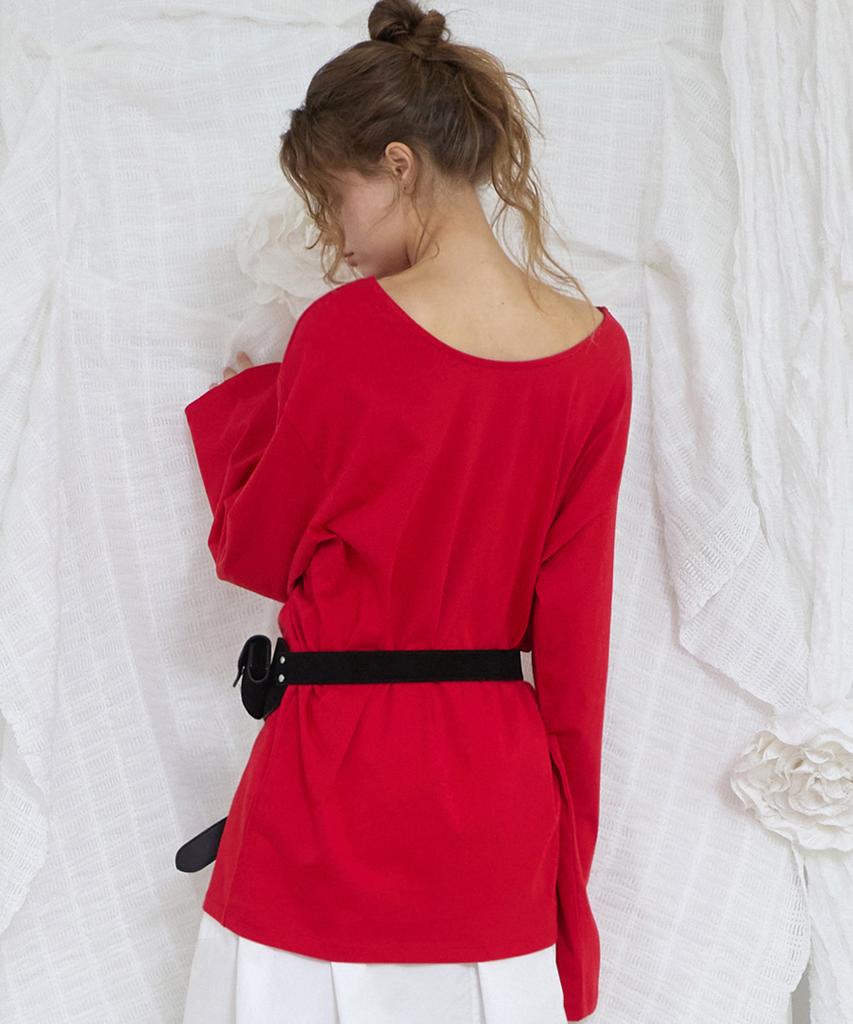 Lense Oversized Back Point Long Sleeve Tee Red