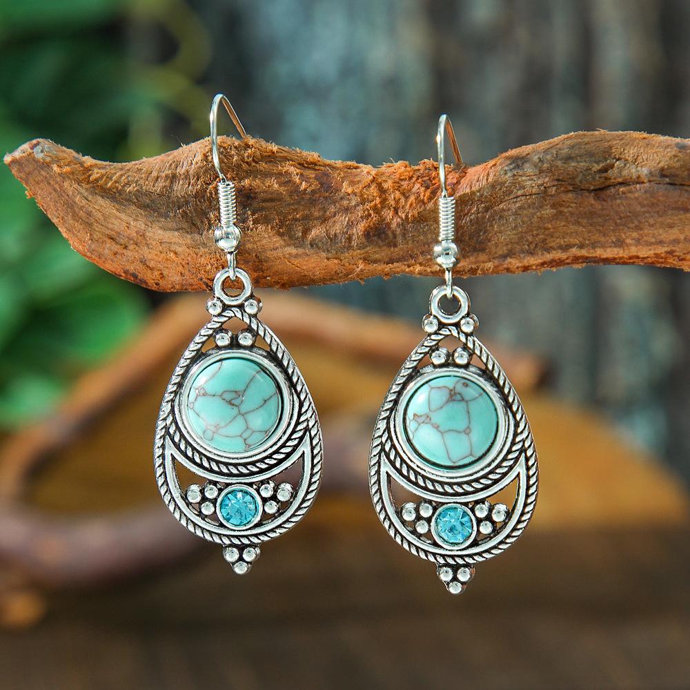 Vintage Ethnic Colorful Natural Stone Water Drop Earrings for Women Creative Unique Dangle Earrings Female Vacation Jewelry