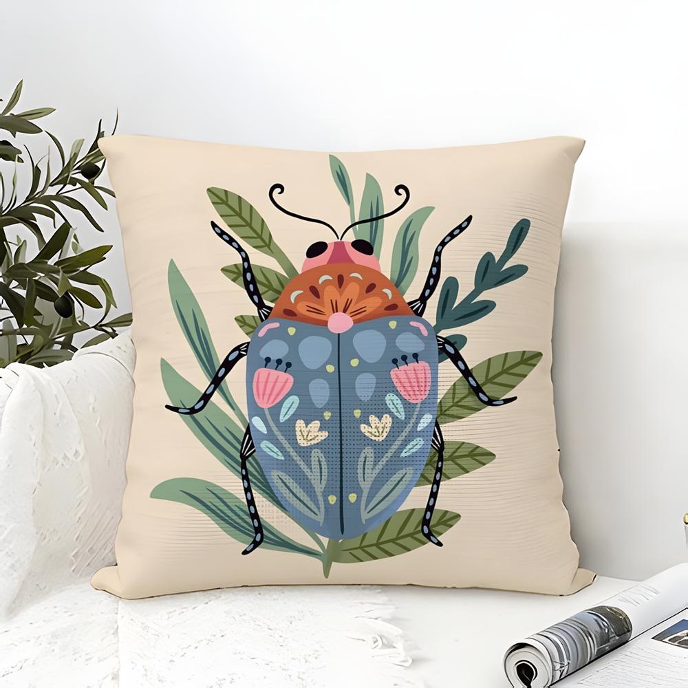 Butterfly, Bird And Flower Print Pillow Case Cotton Linen Fabric Square Zipper Pillowcase Home Decorative Living Room