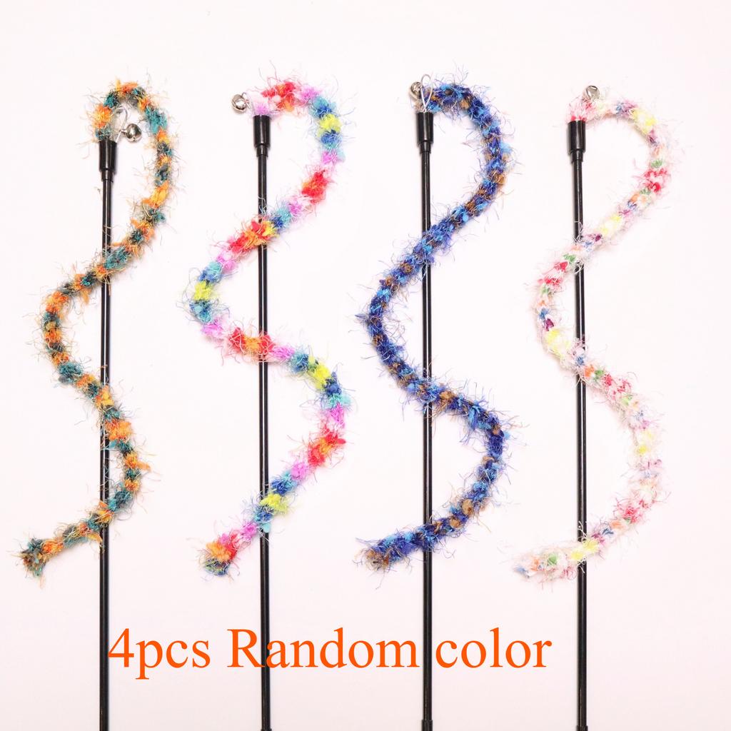 2/3/4pcs Colorful Striped Plush Rope Cat Teasing Stick Toy Knitting Wool Pet Toys