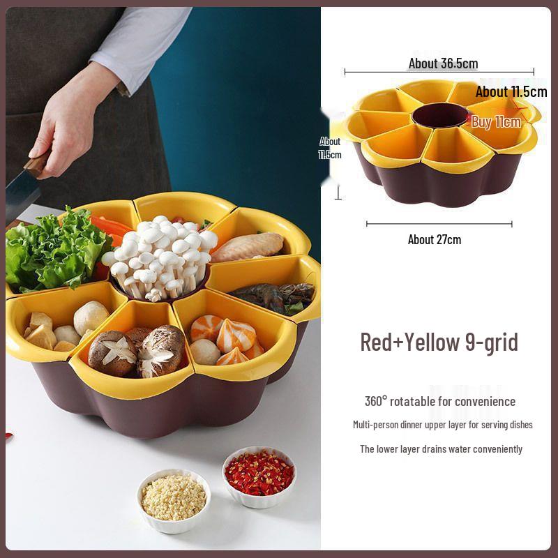 Rotating Hot Pot & Vegetable Platter with Washing, Draining, and Serving Plate Functions