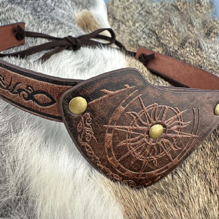 Medieval Leather Eye Patches Vintage Embossed Eye Covers Halloween Medieval Eyewear Accessory for Men LARP Role Playing
