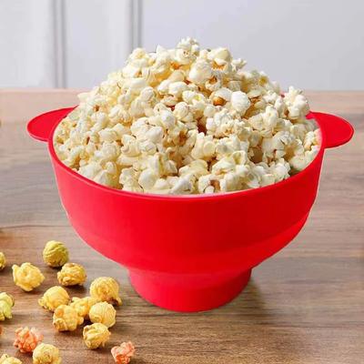 Silicone Popcorn Bowl with Heat Resistant Microwave Oven Compatibility Featuring a Handle and a Lid, and Foldable Design